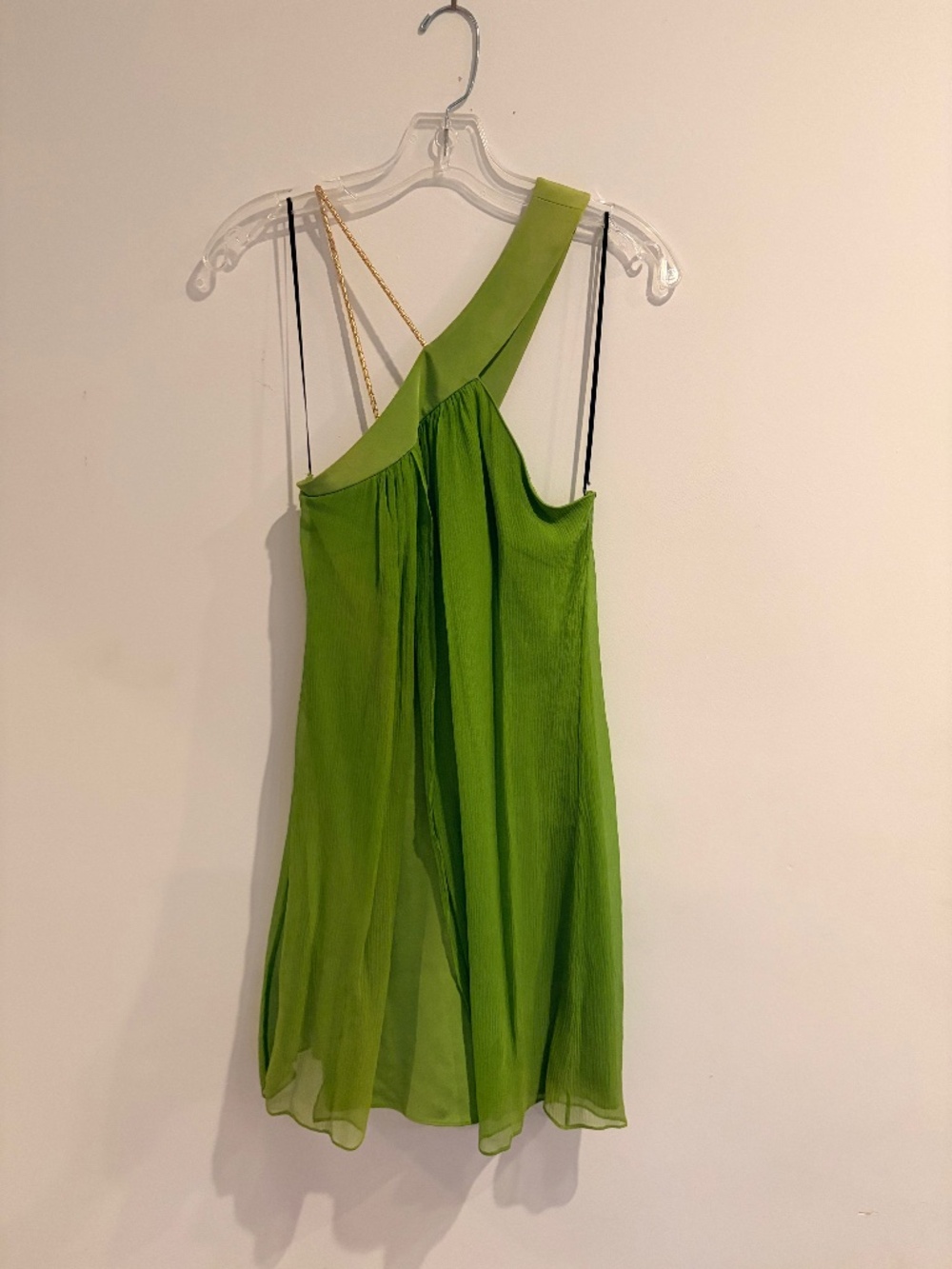 JAYGODFREY one shoulder/one gold bright green silk dress size 2